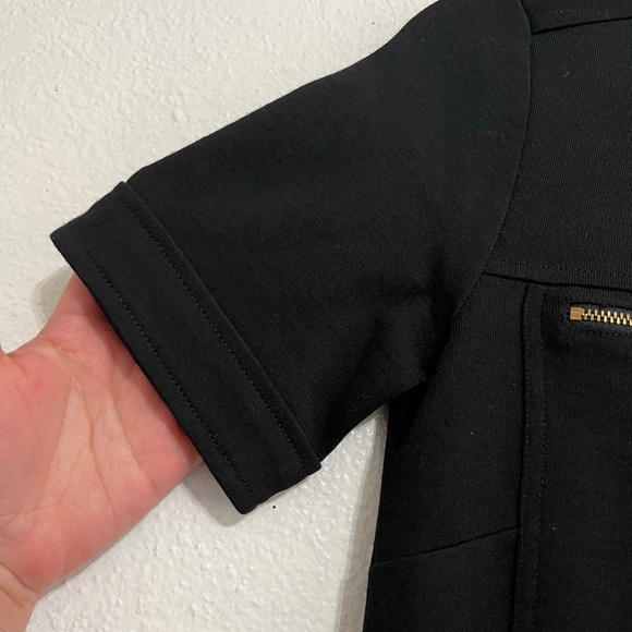 J Crew Solid Black Gold Zipper Accent Wool Blend Short Sleeve Shift Dress Size 2 - Picture 5 of 10